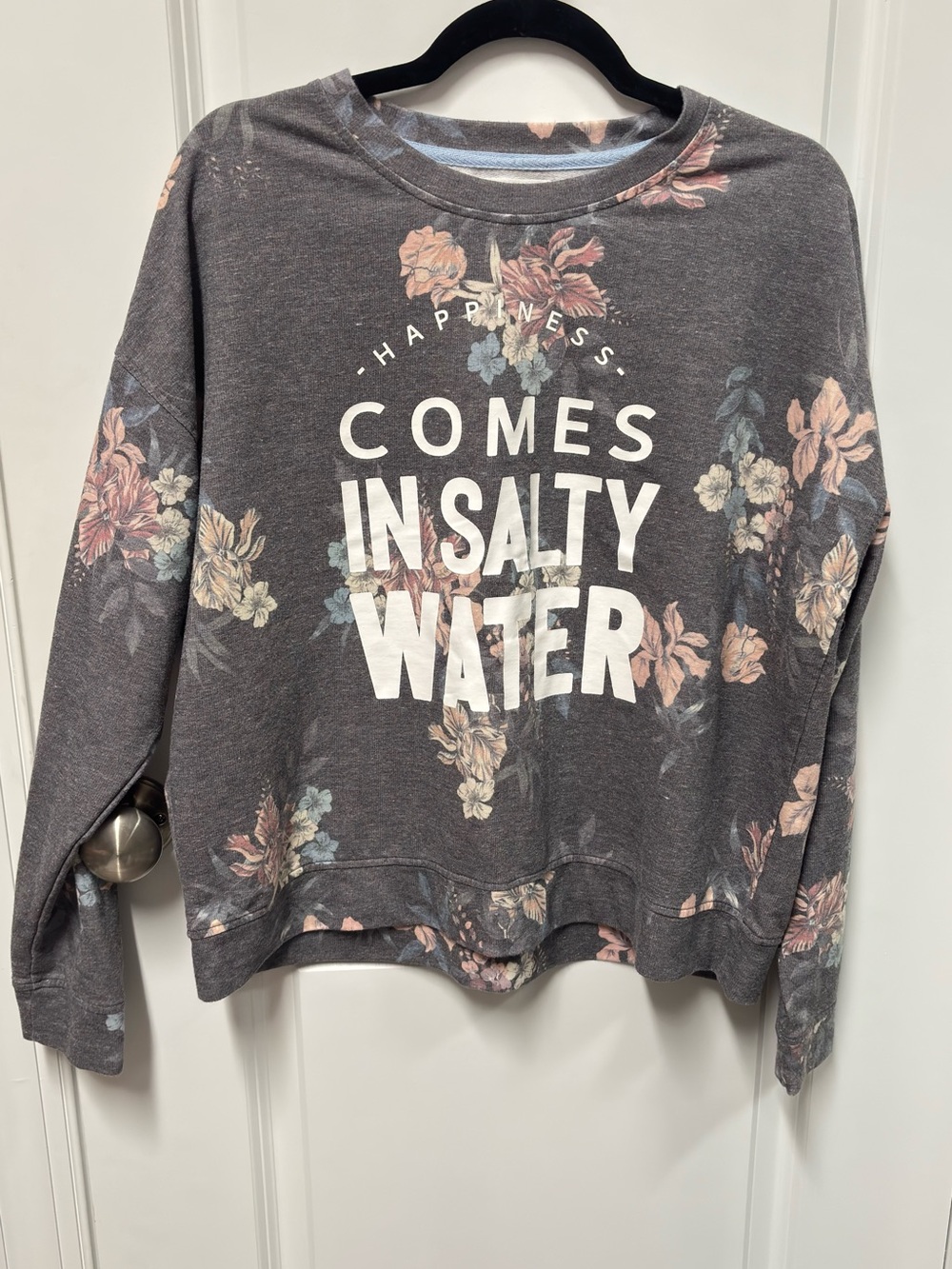 Body Glove Gray Floral Graphic Crewneck Sweatshirt